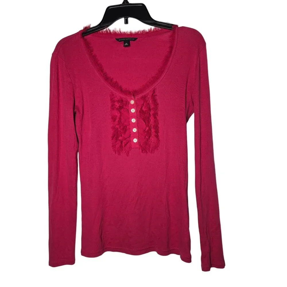 Banana Republic Womens Henley Long Sleeve Top Size Medium Fringe Boho Chic‎ Y2K